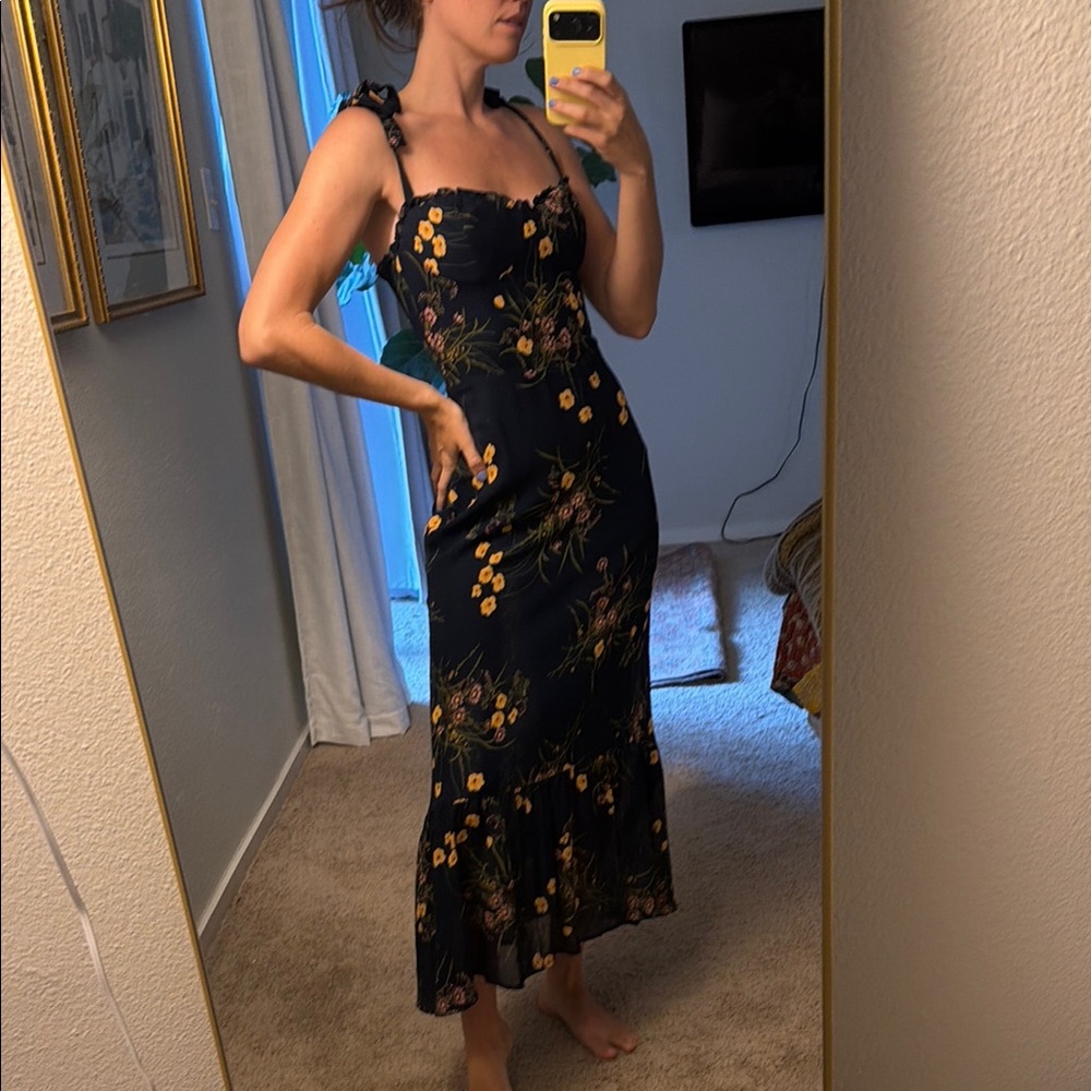 Reformation Black Floral Maxi Dress with Yellow Accents - Picture 1 of 5